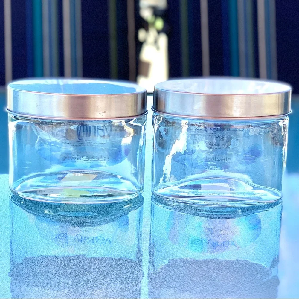 Glass Oval Vanity Jars with Lids ~ Set of 2